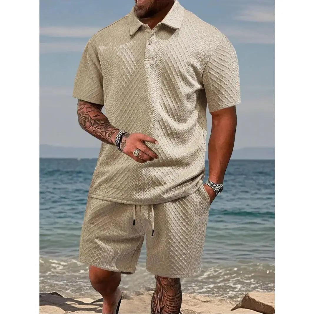 Freizeit-Set für Herren: Poloshirt und Shorts mit Kordelzug