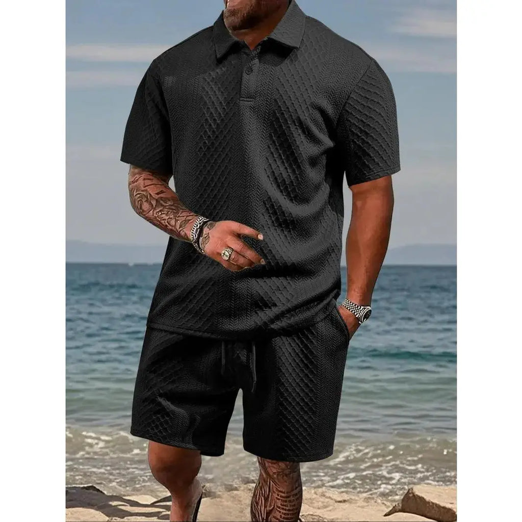 Conjunto informal para hombre de polo y pantalones cortos con cordón