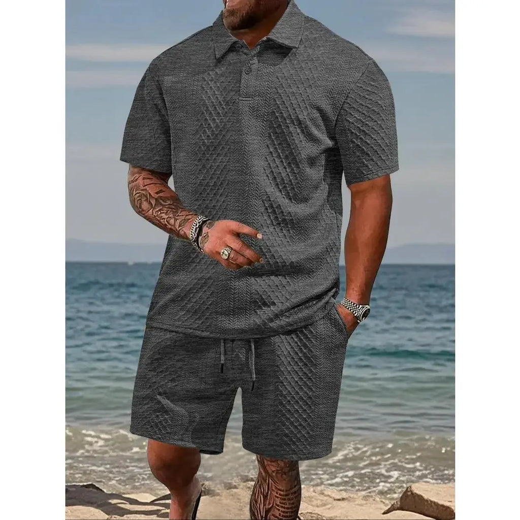 Conjunto informal para hombre de polo y pantalones cortos con cordón