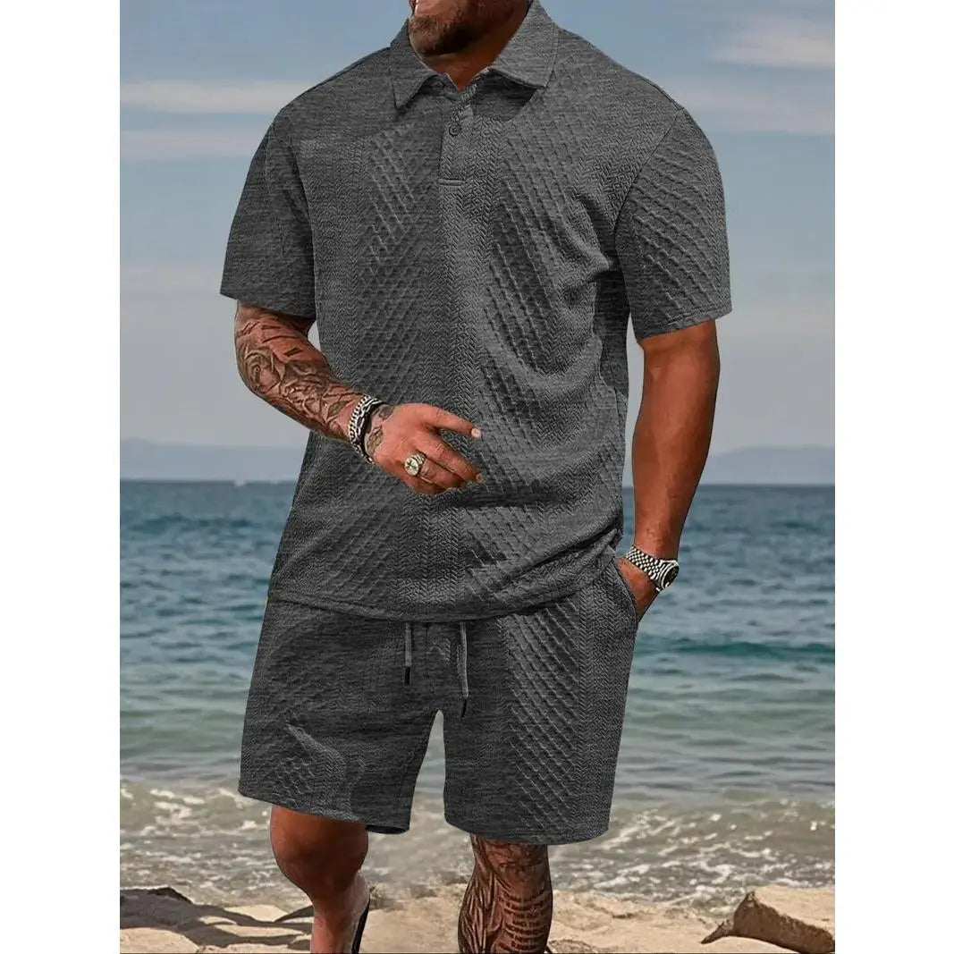 Conjunto informal para hombre de polo y pantalones cortos con cordón