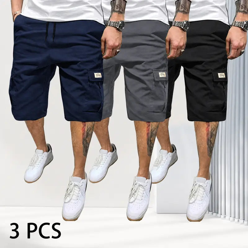 Herren 3er-Pack atmungsaktive Shorts mit Kordelzug und Taschen