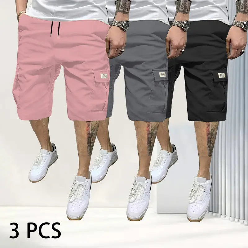 Herren 3er-Pack atmungsaktive Shorts mit Kordelzug und Taschen