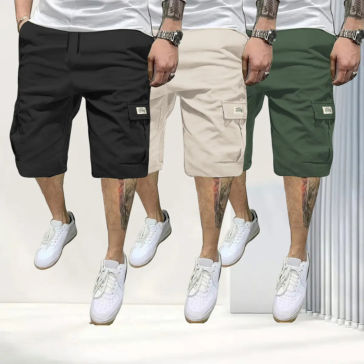 Herren 3er-Pack atmungsaktive Shorts mit Kordelzug und Taschen