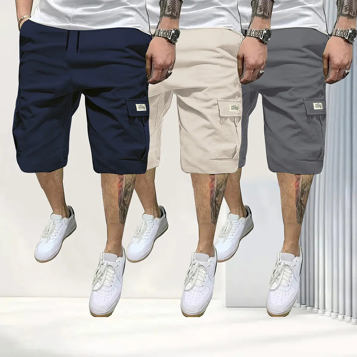 Herren 3er-Pack atmungsaktive Shorts mit Kordelzug und Taschen