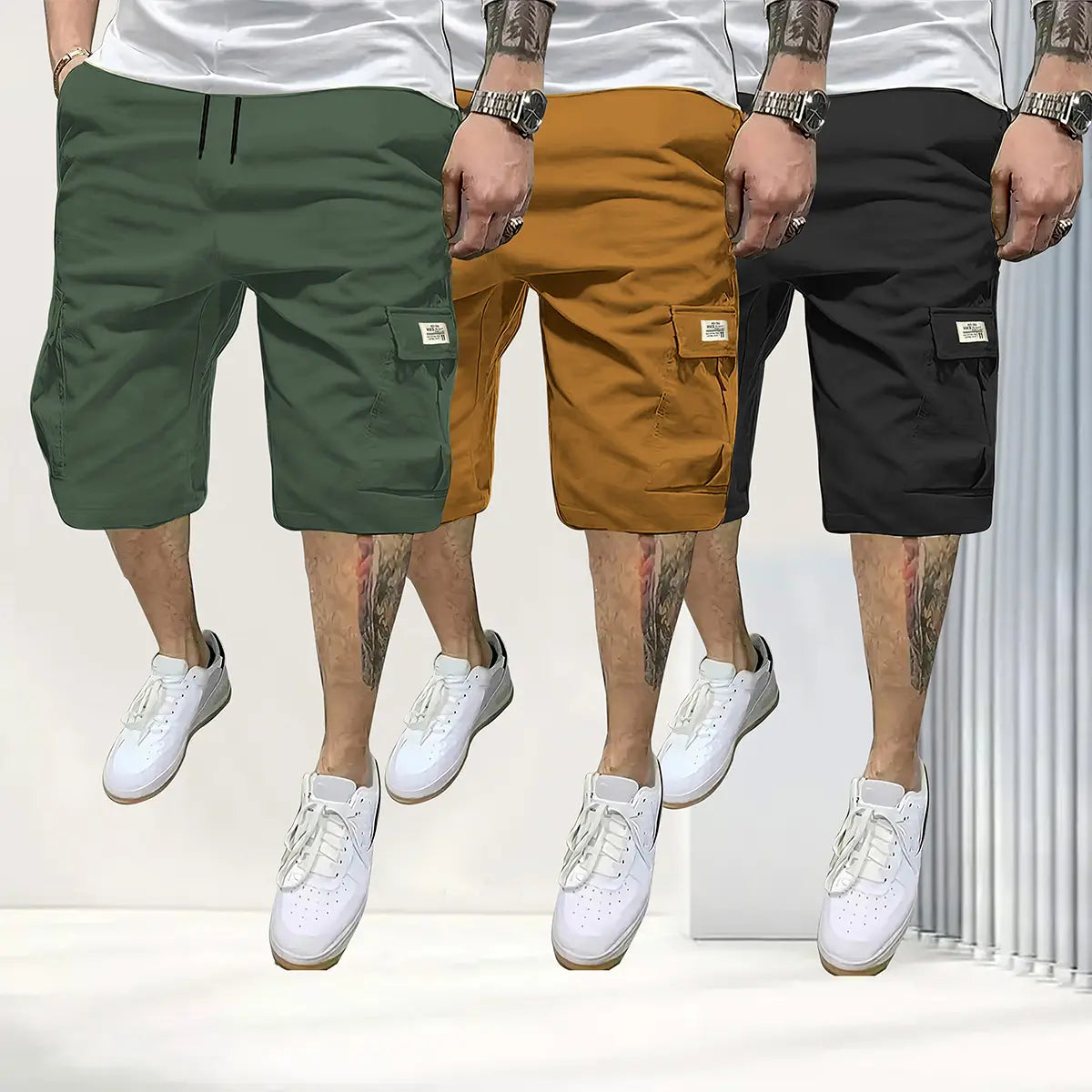 Herren 3er-Pack atmungsaktive Shorts mit Kordelzug und Taschen