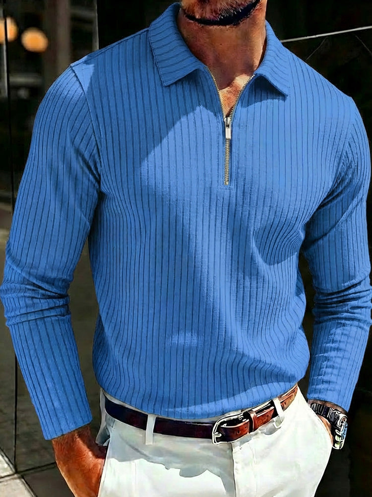 Long Sleeve Quarter Zip Ribbed Polo Shirt