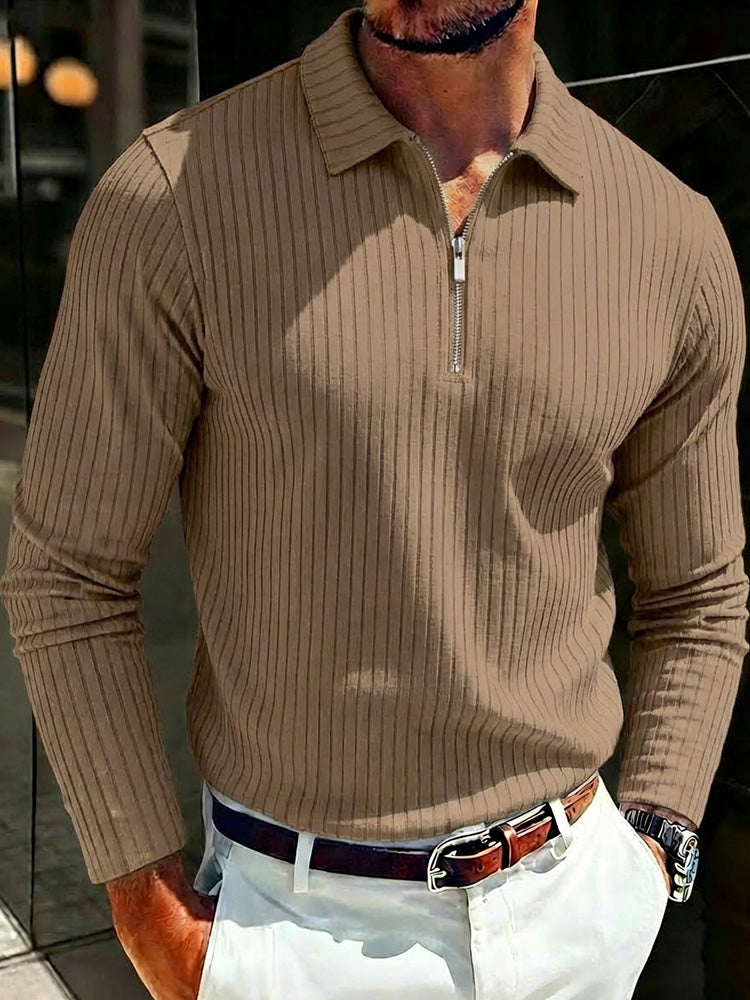 Long Sleeve Quarter Zip Ribbed Polo Shirt
