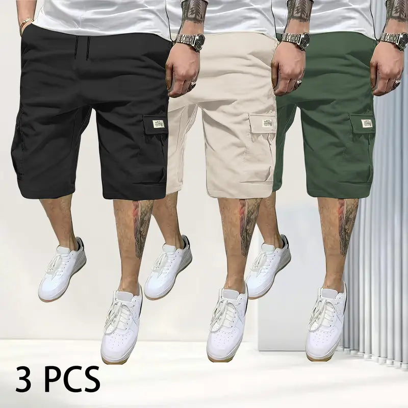 Herren 3er-Pack atmungsaktive Shorts mit Kordelzug und Taschen