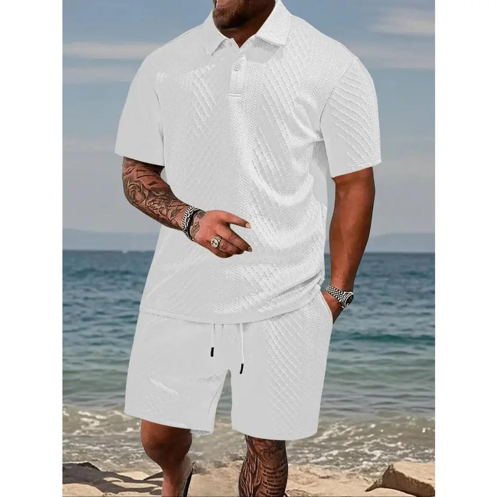 Conjunto informal para hombre de polo y pantalones cortos con cordón