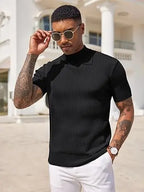 Men's Short Sleeve Mock Turtleneck Sweater Fitted Basic Casual Top