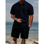 Conjunto informal para hombre de polo y pantalones cortos con cordón