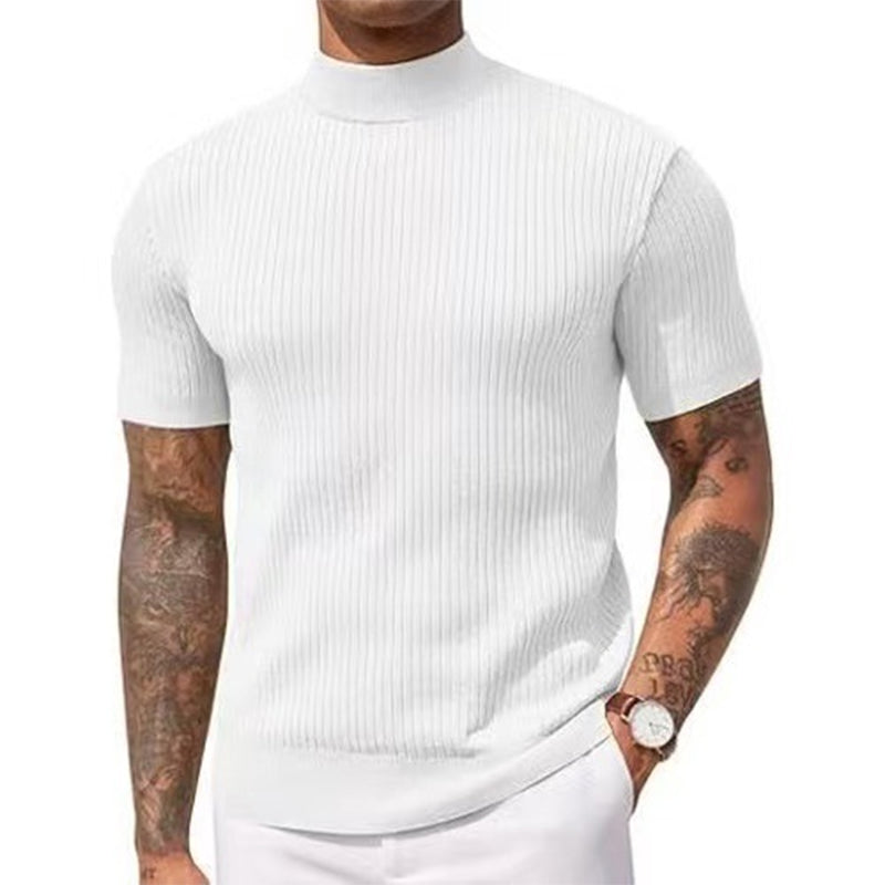👕 LIMITED-TIME 50% OFF✨ Men's Slim Mock Neck T-Shirt – Ribbed, Short Sleeve, 6 Colors 🍁