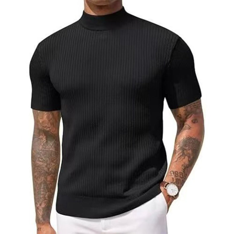 👕 LIMITED-TIME 50% OFF✨ Men's Slim Mock Neck T-Shirt – Ribbed, Short Sleeve, 6 Colors 🍁