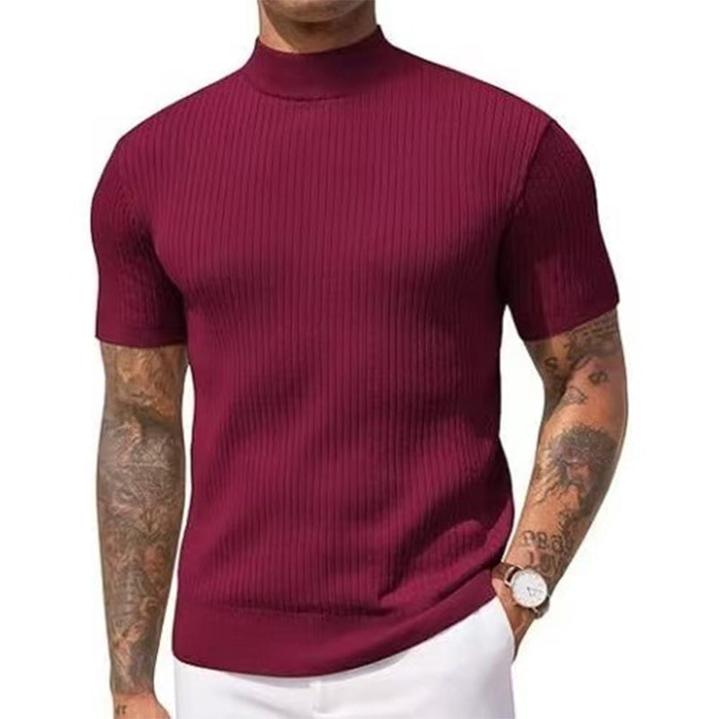 👕 LIMITED-TIME 50% OFF✨ Men's Slim Mock Neck T-Shirt – Ribbed, Short Sleeve, 6 Colors 🍁