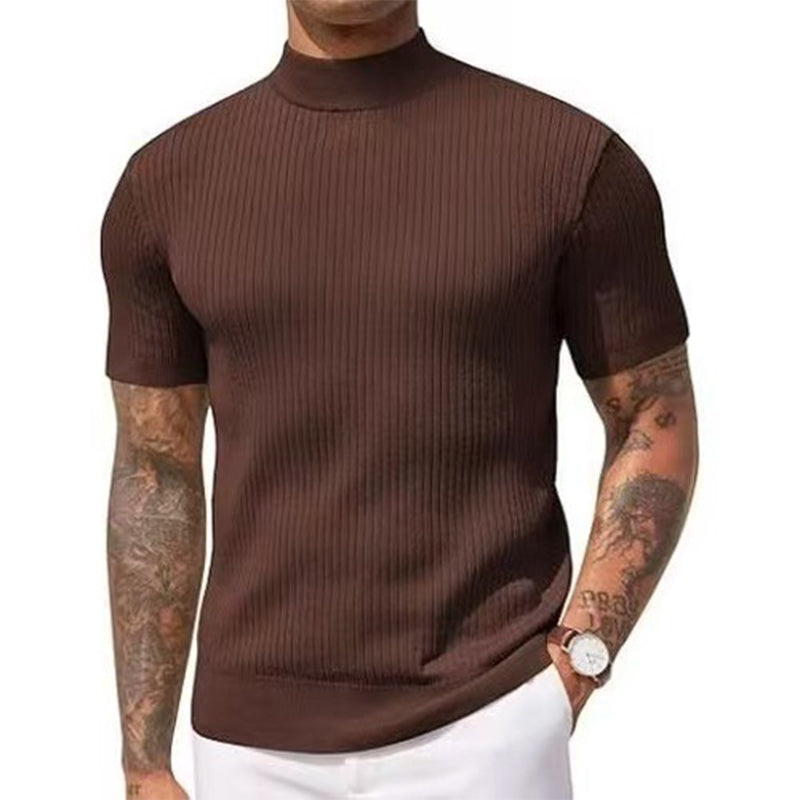 👕 LIMITED-TIME 50% OFF✨ Men's Slim Mock Neck T-Shirt – Ribbed, Short Sleeve, 6 Colors 🍁